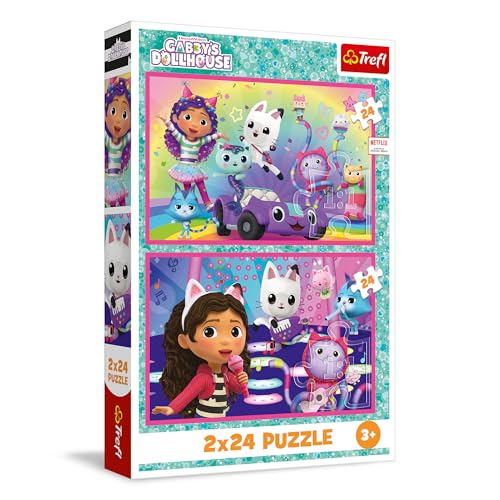 Trefl – 2in1 Puzzle: Gabby's Dollhouse, Spaß mit Gabby - 2 x 24 Teile, Set aus Zwei Puzzles für Kinder ab 3 Jahren Trefl – 2in1 Puzzle: Gabby's Dollhouse, Spaß mit Gabby - 2 x 24 Teile, Set aus Zwei Puzzles für Kinder ab 3 Jahren von Trefl