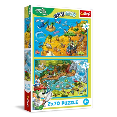 Trefl – 2in1 Puzzle: The Treflik Family, Trefliks im Tierland - 2 x 70 Teile, Zweier-Puzzle-Set für Kinder ab 4 Jahren von Trefl