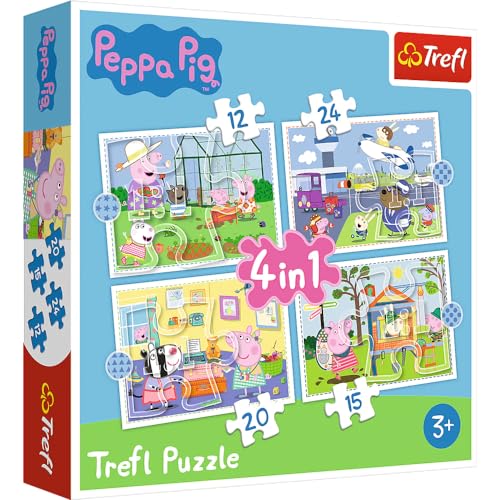 Trefl TR34359 , Puzzle, Ferienerinnerungen, von 12 bis 24 Teilen, 4 Sets, Peppa Pig, für Kinder ab 3 Jahren, 28,5x20,5cm von Trefl