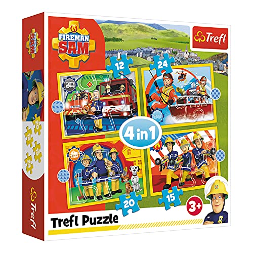 Trefl 34373 Hilfreicher Feuerwehrmann, Fireman Sam von 12 bis 24 Teilen, 4 Sets, für Kinder ab 3 Jahren Puzzle von Trefl