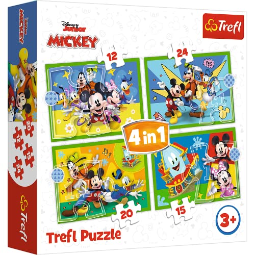 Tréfl - Mickey, Entre Amis - Puzzles 4en1, 4 Puzzles, 12 à 24 Éléments - Puzzles avec Personnages Disney, Mickey Mouse et ses Amis, Différents Degrés de Difficulté, pour Enfants à partir de 3 ans von Trefl