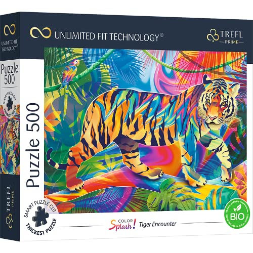 Trefl Prime - Puzzle UFT Color Splash: Tiger Encounter - 500 Elemente - Dickste Pappe, Bunter Tiger, Modernes Tierpuzzle, Kreative Unterhaltung für Erwachsene und Kinder ab 10 Jahren von Trefl