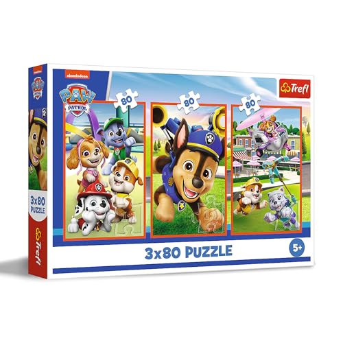 Trefl – 3in1 Puzzle: PAW Patrol, Hundeteam - 3 x 80 Teile, 3er-Puzzle-Set für Kinder ab 5 Jahren von Trefl