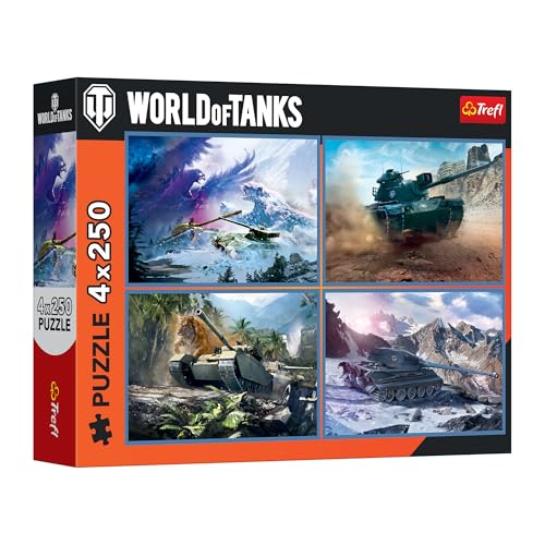 Trefl - 4-in-1-Puzzle: World of Tanks, Große Panzerschlacht - 4 x 250 Teile - Set mit Vier Puzzles für Jugendliche von Trefl