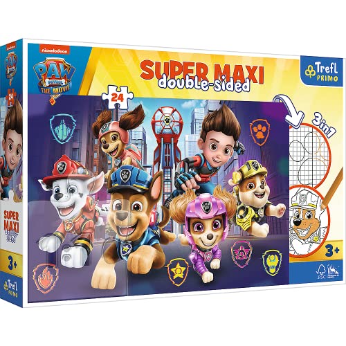 Trefl 41002 Neue Herausforderungen für PAW Patrol 3 in 1: Puzzle 24 große Elemente Malbuch Ausmalspiel Ausmalpuzzle mit Märchenfiguren Spaß für Kinder ab 3 Jahren Primo von Trefl