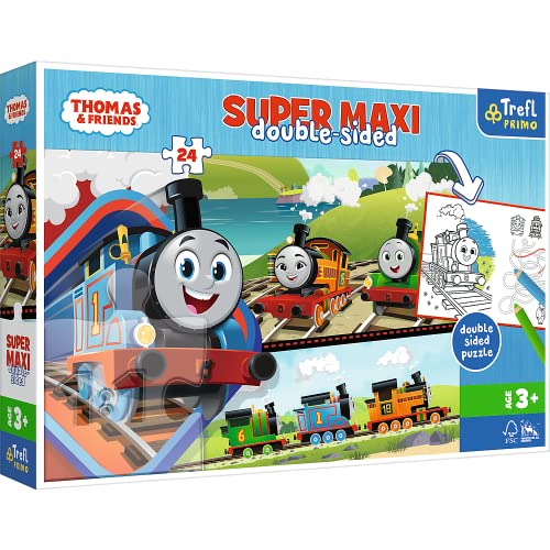 Trefl 41014 3 in 1: Puzzle 24 große Elemente, Malbuch, Ausmalspiel, Ausmalpuzzle mit Märchenfiguren, Spaß für Kinder ab 3 Jahren Kinderpuzzle, Thomas & Friends, Thomas und Seine Freunde von Trefl