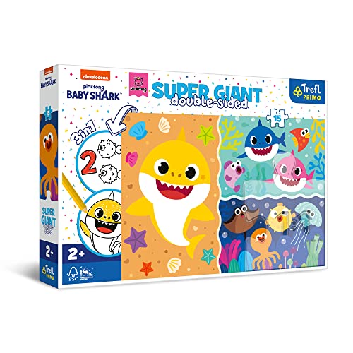 Trefl 42004 Kleiner Hai 3in1: Puzzle mit 15 sehr großen Teilen Ausmalbuch Ausmalspiel Ausmalpuzzle mit Märchenfiguren Spaß für Kinder ab 2 Jahren, Baby Shark von Trefl
