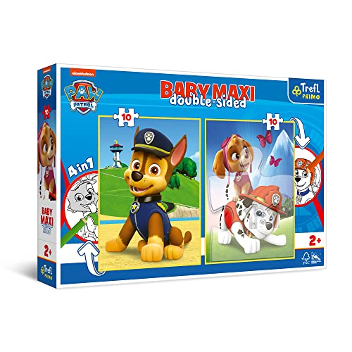 Trefl 43003 4 in 1: 2x10 große Elemente Zwei Malbücher auf der Rückseite, Bunte Puzzles mit Psi Charakteren, Spaß für Kinder ab 2 Jahren Primo, PAW Patrol Team von Trefl