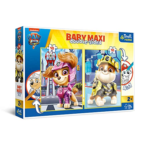 Trefl Primo - PAW Patrol Glückliches Team - 4 in 1: 2x10 große Puzzles, Zwei Malbücher auf der Rückseite, Bunte Puzzles mit Psi Patrol Charakteren, Spaß für Kinder ab 2 Jahren von Trefl