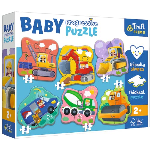 Trefl 44004 Baby Progressive Puzzles mit Formen von 2 bis 6 dickste Pappe große Teile freundliche Puzzleform Spaß für Kinder ab 2 Jahren Primo, Fahrzeuge von Trefl