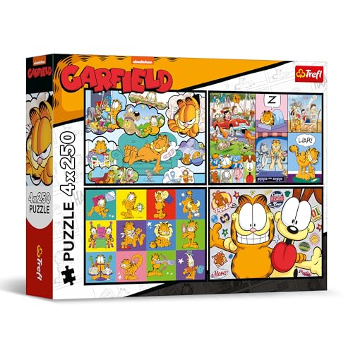 Trefl – 4in1 Puzzle: Garfield, Garfield mag Keine Montage - 4 x 250 Teile - 4-Puzzle-Set für Teenager von Trefl