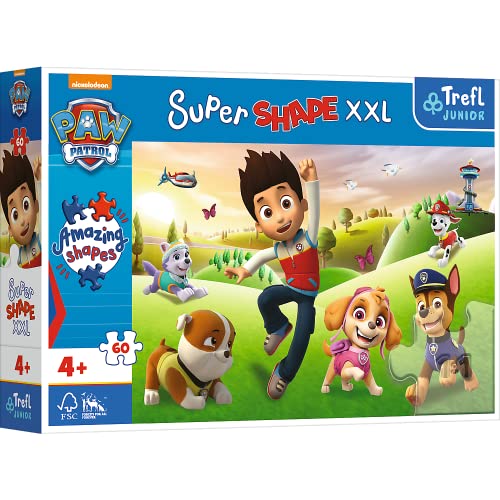 Trefl 50009 60 XXL Super Shape Verrückte Formenpuzzles, große Teile, buntes Puzzle Märchenfiguren, Spaß für Kinder ab 4, PAW Patrol, Lächelnde Hunde von Trefl