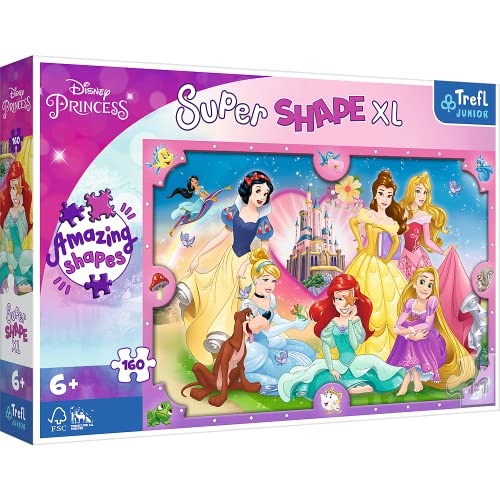 Trefl 50025 160 XL Super Shape-Verrückte Puzzleform, große Teile, Puzzles mit Märchenhelden, Spaß für Kinder ab 6 Jahren, Disney Princess, Die Pinke Welt der Prinzessinnen von Trefl