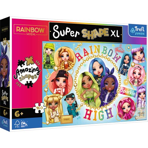 Trefl Junior - Farben Rainbow High - Puzzle 160 XL Super Shape - Verrückte Formenpuzzles, große Teile, Bunte Puzzles mit Rainbow High Märchenfiguren, Spaß für Kinder ab 5 Jahren von Trefl
