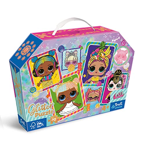 Trefl 53016 Puzzle Glitter 70 Teile, Bequeme Kiste mit Griff, Glitzerpuzzle für kleine Suprise Fans, Spaß für Kinder ab 4, Bunte L.O.L. Puppen von Trefl
