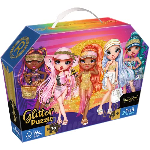 Trefl 53020 Glitzer 70 Teile, Praktische Kiste mit Griff, Glitzerpuzzle für Kleine Modefans, Spaß für Kinder ab 4 Kinderpuzzle, Rainbow High, Glitzerpuppen von Trefl