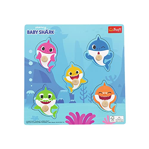 Trefl - Puzzle Baby Shark, Wooden Toys - Holzspielzeug, Formpuzzle für Kleinkinder, Naturholzspielzeug, Bio Spielzeug für Jahre mit Helden Märchen, für Kinder 18 Monate von Trefl