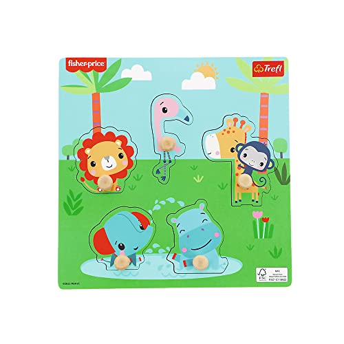 Trefl - Puzzle Fun, Wooden Toys, Fisher-Price - Holzspielzeug, Formpuzzle für Kleinkinder, Umweltfreundliches Naturholz Spielzeug, Sicheres Spielzeug für Jahre, für Kinder 18 Monate von Trefl