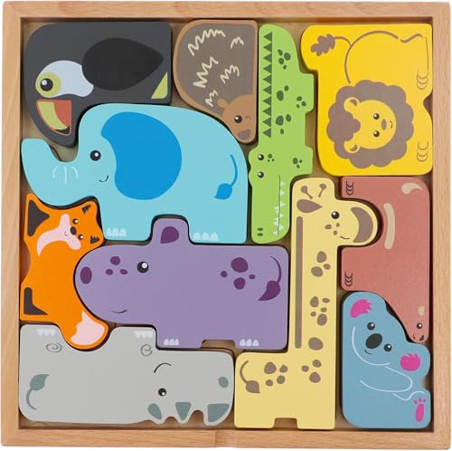 Trefl - Holz-Puzzle : Zoo Ekipe, Wooden Toys - Holzspielzeug, Steinchen Tiere, Untersetzer mit Rahmen und Konturen, Umweltfreundliches Naturholz, für Jahre, für Kinder ab 18 Monate von Trefl