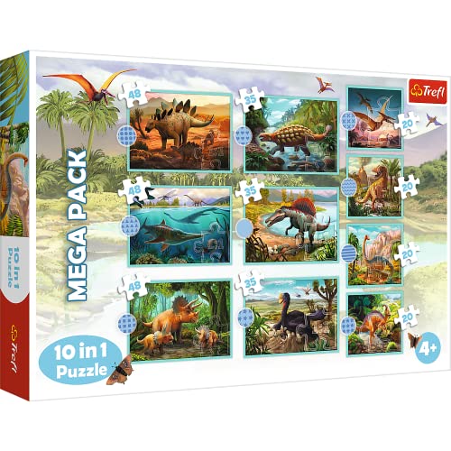 Trefl - Triff alle Dinos - 10-in-1-Puzzle - 10 Puzzles, von 20 bis 48 Elementen - Dinosaurier-Puzzles Verschiedene Schwierigkeitsgrade Unterhaltung für Kinder ab 4 Jahren von Trefl