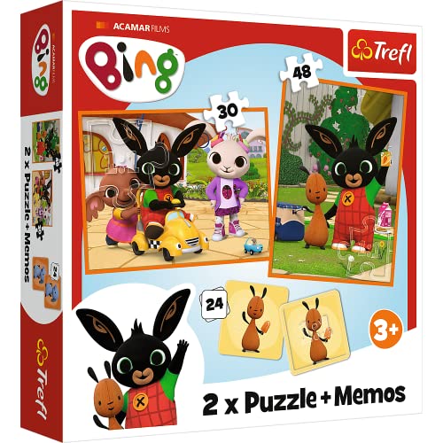 Trefl 93332 3in1: 2X Gedächtnisspiel, Puzzles Märchenfiguren, 30 und 48 Elemente, Verschiedene Schwierigkeitsgrade, 24 Memos, Spaß für Kinder ab 3 Jahren, Bing mit Freunden von Trefl