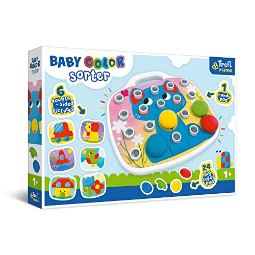 Trefl - Baby Color Sorter - 12 Puzzles und Große Bunte Stifte, Farbzuordnungsspiel, Sortierspiel für Kleinkinder, Praktischer Block mit Griff, für Kinder ab 12 Monaten und Älter von Trefl