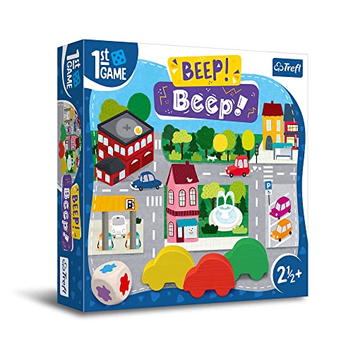 Trefl - Beep! Beep!, Das erste Brettspiel - Brettspiel für die Kleinsten, Holzautos, große Elemente, Spiel für Kleinkinder, spielerisch Lernen, Spiel für Kinder ab 2,5 Jahren von Trefl