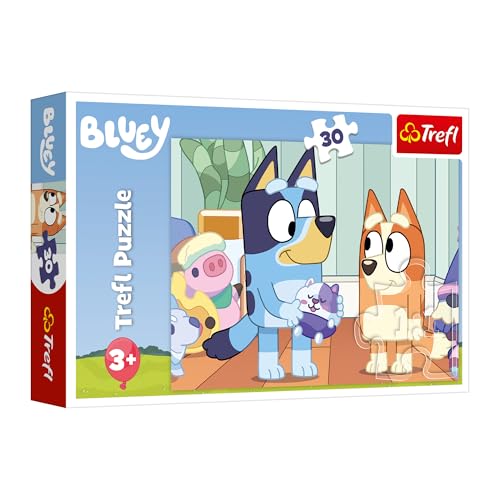 Trefl – Bluey, Immer Spaß mit Bluey – 30-teiliges Puzzle – Buntes Puzzle mit Zeichentrickfiguren, kreative Unterhaltung, Spaß für Kinder ab 3 Jahren von Trefl