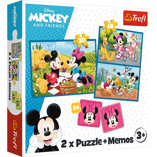 Trefl - Disney, Lerne die Disney-Helden kennen - 3in1: 2X Puzzle + Memory-Spiel, Puzzle mit Märchenhelden, 30 und 48 Elemente, Verschiedene Schwierigkeitsgrade, 24 Memos, Mickey Mouse von Trefl