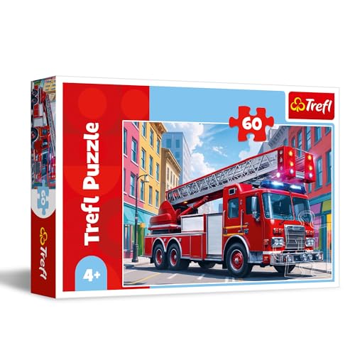 Trefl - Feuerwehrauto - Puzzle 60 Teile - Buntes Puzzle mit Fahrzeugen, kreative Unterhaltung, Spaß für Kinder ab 4 Jahren von Trefl