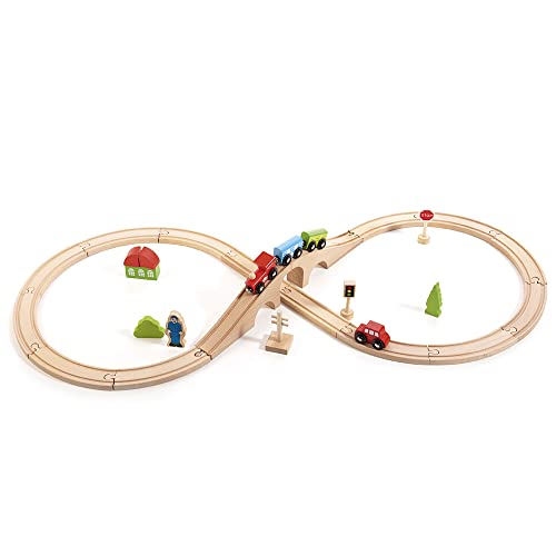 Trefl - Fun Play Railway, Wooden Toys - Set Zug & Tracks, Holzspielzeug, Bio Naturholz, Sicheres Spielzeug für Jahre, für Kinder ab 3 Jahren von Trefl