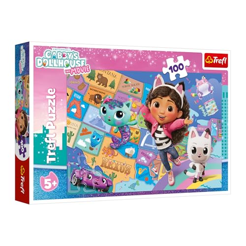 Trefl - Gabby's Dollhouse, Freundschaft im Katzenhaus – 100-teiliges Puzzle – Buntes Puzzle mit Märchenfiguren, für Kinder ab 5 Jahren von Trefl