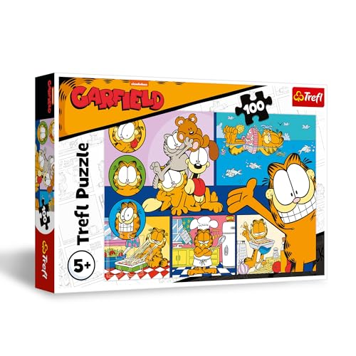 Trefl - Garfield, Lazy Garfield - Puzzle 100 Teile - Puzzle mit Zeichentrickfilmfiguren, kreative Unterhaltung, Spaß für Kinder ab 5 Jahren von Trefl