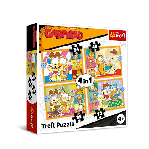 Trefl - Garfield, Garfield liebt Lasagne - 4-in-1 Puzzles, 4-Puzzle-Set, 35 bis 70 Teile - Verschiedene Schwierigkeitsgrade, für Kinder ab 4 Jahren von Trefl