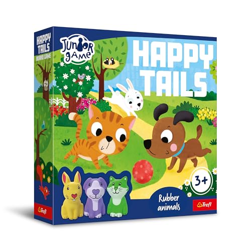 Trefl - Happy Tails, Junior Game - Brettspiel für Kleinkinder, Zwei Varianten, Gummitiere, Große Elemente, Einfache Regeln, Schöne Illustrationen, Lernen durch Spielen, Spiel für Kinder ab 3 Jahren von Trefl