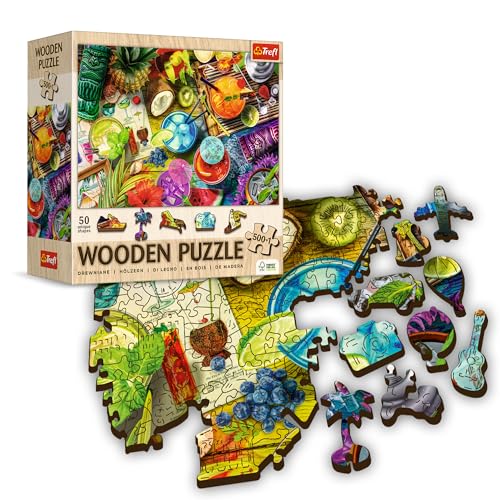 Trefl Holzpuzzle, bunte Cocktails – 500+1 Elemente, Holzhandwerk, unregelmäßige Formen, 50 Reisefiguren, modernes Premium-Puzzle zum Selbermachen für Erwachsene und Kinder ab 12 Jahren von Trefl