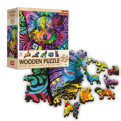 Trefl Holzpuzzle, bunter Welpe, 500+1 Elemente, Holzhandwerk, unregelmäßige Formen, 50 Tierfiguren, modernes Premium-Puzzle zum Selbermachen für Erwachsene und Kinder ab 12 Jahren von Trefl