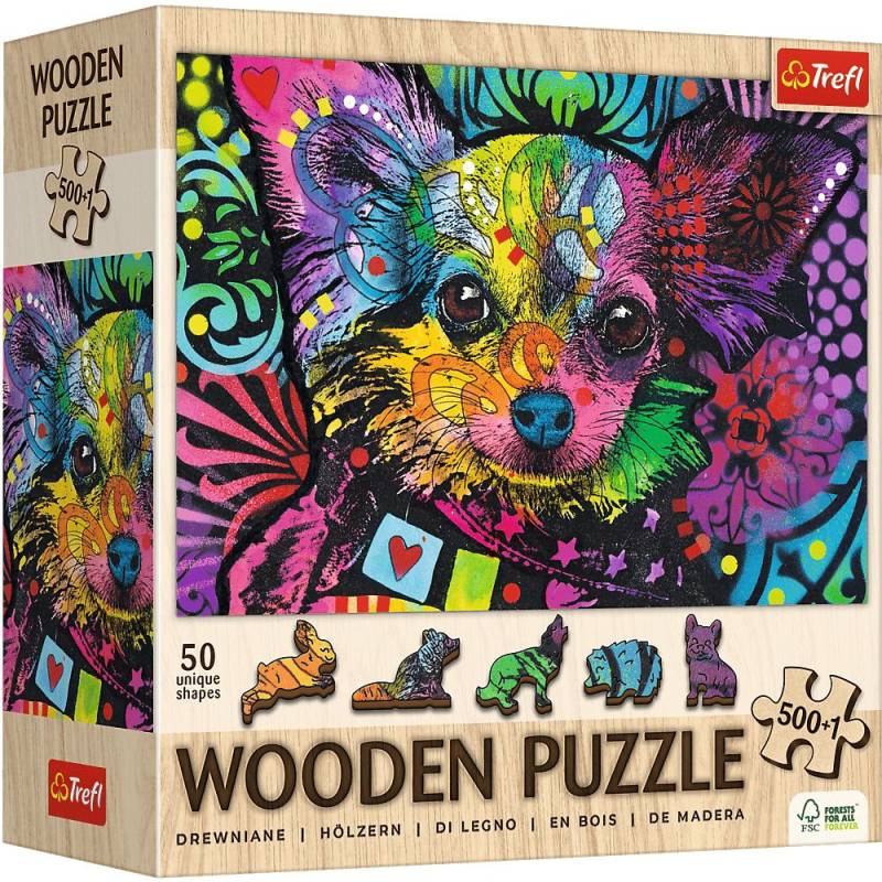 Trefl Holzpuzzle 500+1 Teile - Bunter Welpe - von Trefl