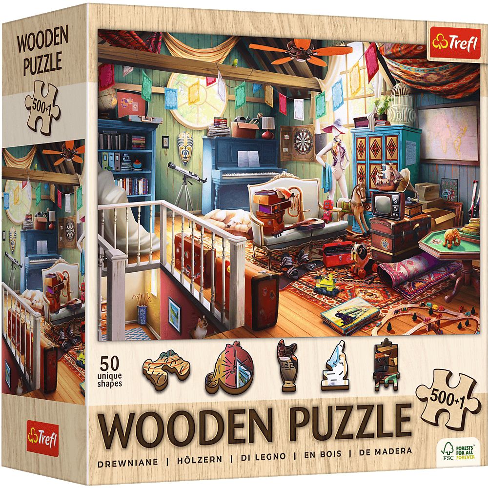 Trefl Holzpuzzle 500+1 Teile - Schätze auf dem Dachboden - von Trefl