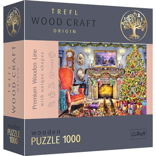 Trefl - Holzpuzzle: Am Kamin - 1000 Elemente, Wood Craft, Holzhandwerk, unregelmäßige Formen, 100 Weihnachtsfiguren, Premium Modernes Puzzle, DIY, Spaß für Erwachsene und Kinder, holzpuzzle erwachsene von Trefl
