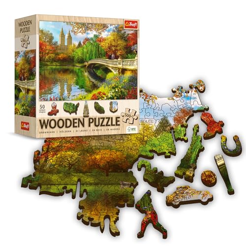 Trefl Holzpuzzle: Central Park, Manhattan, New York – 500+1 Elemente, Holzhandwerk, unregelmäßige Formen, 50 Figuren, modernes Premium-Puzzle DIY für Erwachsene und Kinder ab 12 Jahren von Trefl
