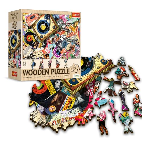 Trefl Holzpuzzles: In the world of music - 500+1 Teile, Wood Craft, Unregelmäßige Formen, 50 Figuren, Modernes Premium-Puzzle, DIY, für Erwachsene und Kinder ab 12 Jahren von Trefl