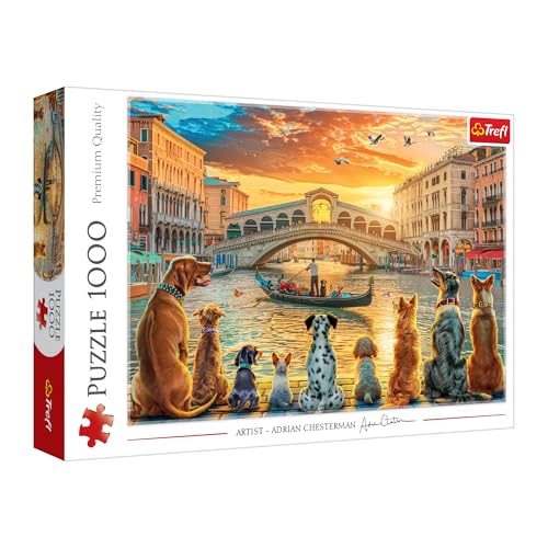 Trefl – Hunde in Venedig – 1000-teiliges Puzzle – Puzzle mit Motiven von Hunden am Kanal bei Sonnenuntergang, für Erwachsene und Kinder ab 14 Jahren von Trefl