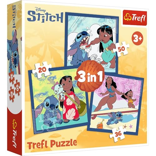 Trefl - Lilo&Stitch, Zeit mit Stich - Puzzle 3in1, 3 Puzzle, 20 bis 50 Teile - Diverse Schwierigkeitsgrade, Unterhaltung für Kinder ab 3 Jahren Trefl - Lilo&Stitch, Zeit mit Stich - Puzzle 3in1, 3 Puzzle, 20 bis 50 Teile - Diverse Schwierigkeitsgrade, Unterhaltung für Kinder ab 3 Jahren von Trefl