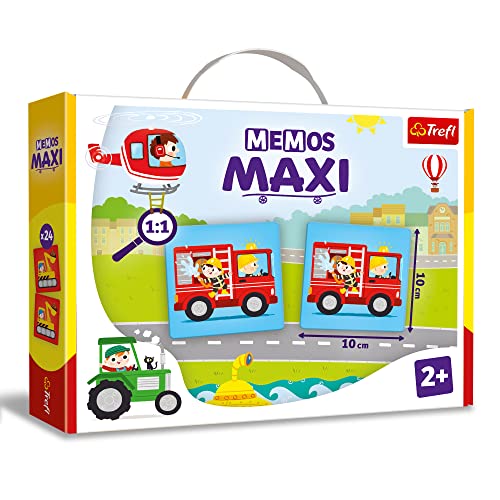 Trefl - Memos Maxi Fahrzeuge - Lernspiel für die Kleinsten, Bildpaare Finden, große Elemente und Dicker Pappe, klassisches Gedächtnisspiel für Kinder ab 2 Jahren von Trefl