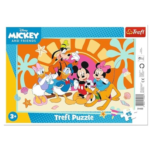 Trefl - Mickey Mouse and Friends, Der neugierige Mickey - Rahmenpuzzle für die Kleinen, 15 große Elemente, Rahmen und Starre Unterlage, für Kinder ab 3 Jahren von Trefl