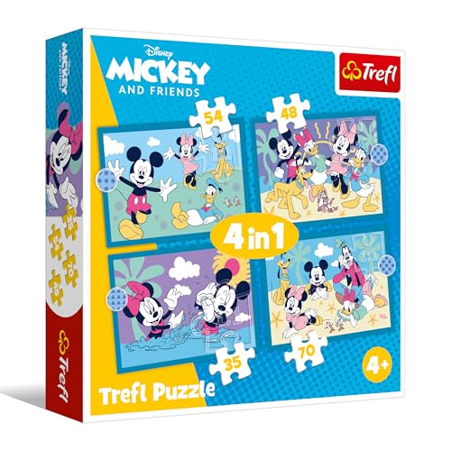 Trefl – Mickey Mouse und Seine Freunde, lustige Mickey-Mouse-Ereignisse – 4-in-1-Puzzle, 4 Puzzles, 35 bis 70 Teile – Verschiedene Schwierigkeitsgrade, für Kinder ab 4 Jahren von Trefl