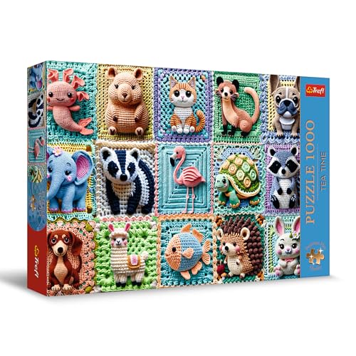 Trefl Premium Plus Quality - Puzzle Tea Time: Gehäkelte Tiere – 1000 Teile, Serie nostalgischer gemalter Bilder, perfekte Passform der Teile, für Erwachsene und Kinder ab 14 Jahren von Trefl