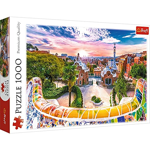 Trefl 10711 1000 Elemente Stadtlandschaft, DIY, kreative Unterhaltung, Spaß, Klassische Puzzles für Erwachsene und Kinder ab 12 Jahren, Sonnenuntergang über Barcelona, Spanien von Trefl