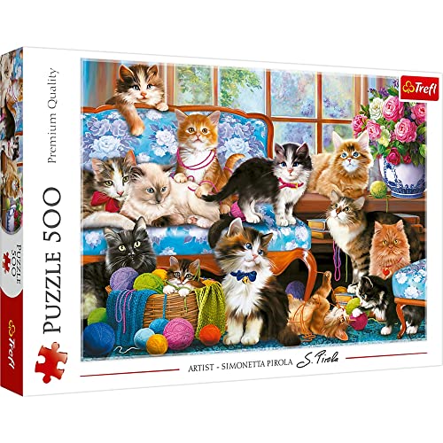 Trefl 37425 500 Teile Katzen, Modernes DIYPuzzle, Kreative Unterhaltung, Spaß, Klassische Puzzles mit Tieren, für Erwachsene und Kinder ab 10 Jahren, Katzenfamilie von Trefl